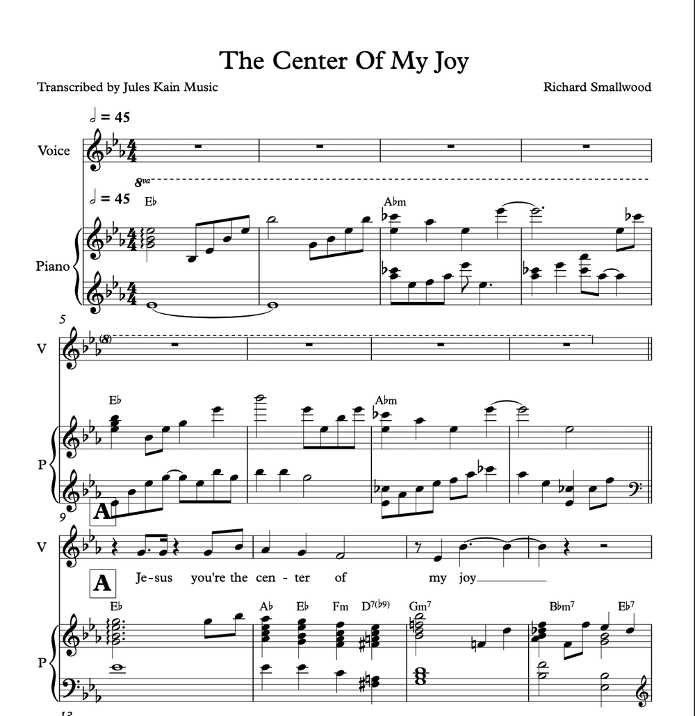 Richard Smallwood - Center Of My Joy - Sheet Music — Jules Kain Music